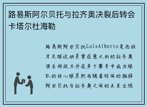 路易斯阿尔贝托与拉齐奥决裂后转会卡塔尔杜海勒